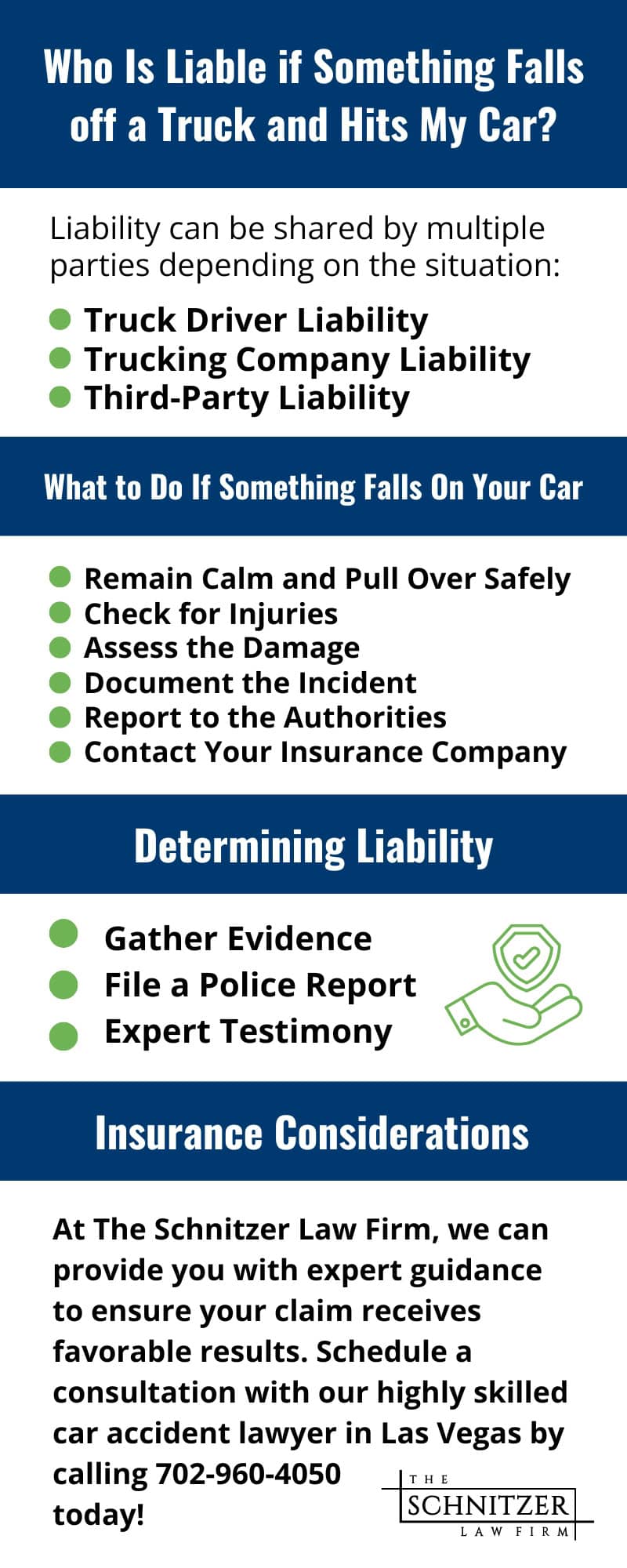 A Picture of an Infographic based on the topic Who Is Liable if Something Falls off a Truck and Hits My Car